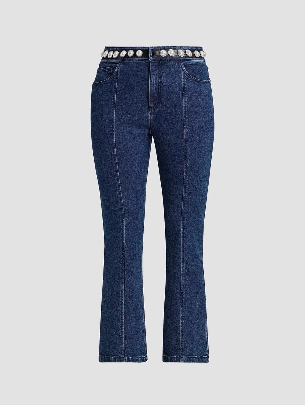 Cinq A Sept shannon High-Rise Dark Blue Flared Jeans Pearl Embellished Waist NEW
